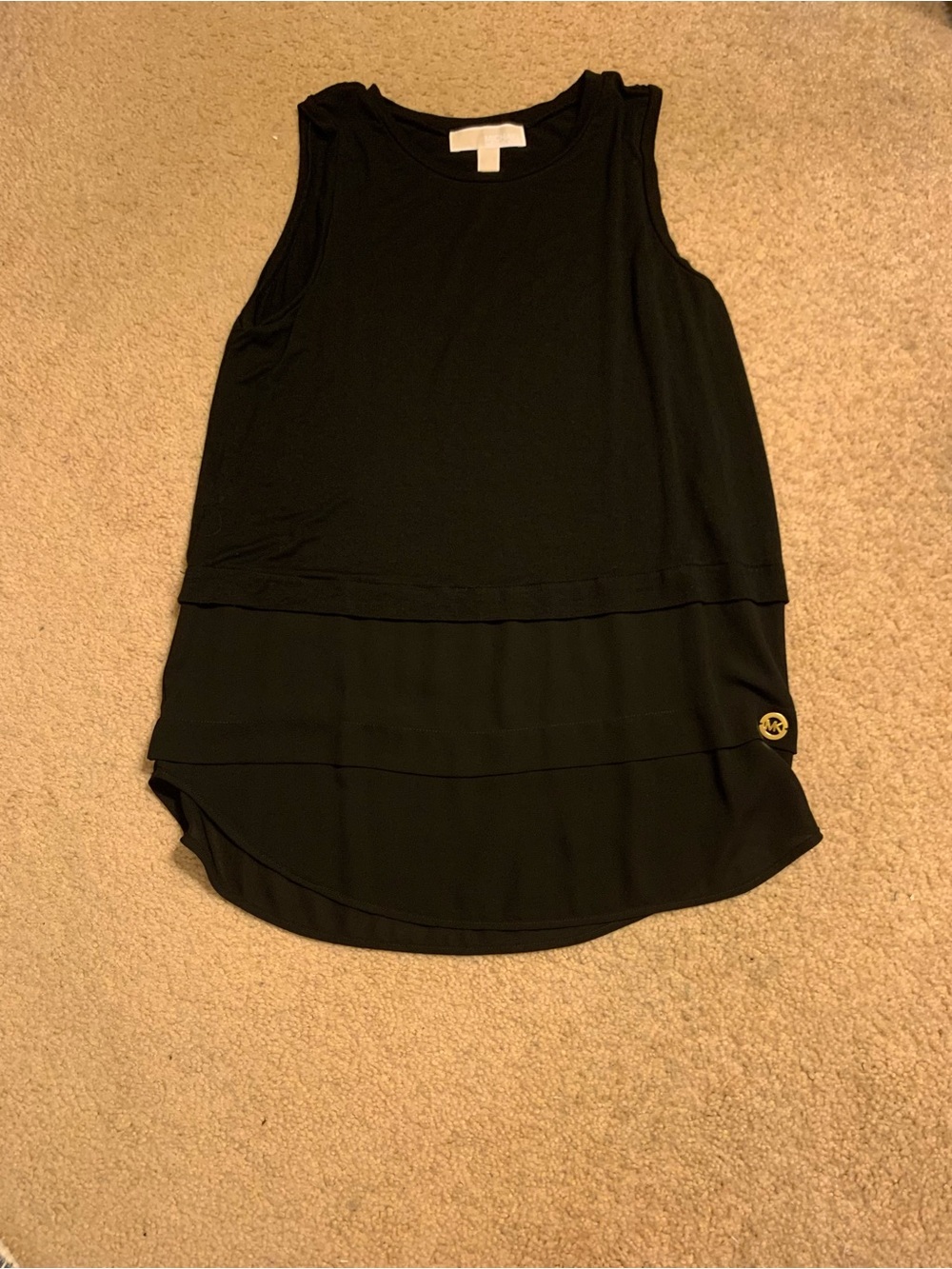 Michael Kors Black Layered Sleeveless Tank with Logo Accent